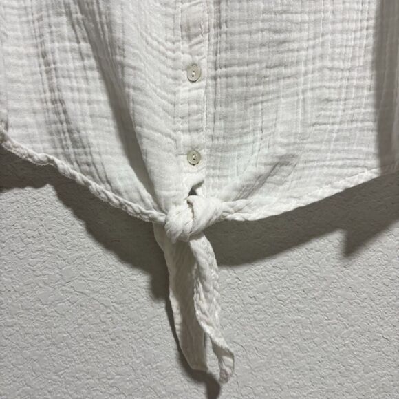 Natural Life Large White Ivory Button-Up Gauze Crop Top Shirt Beachy Embroidered - Picture 9 of 10